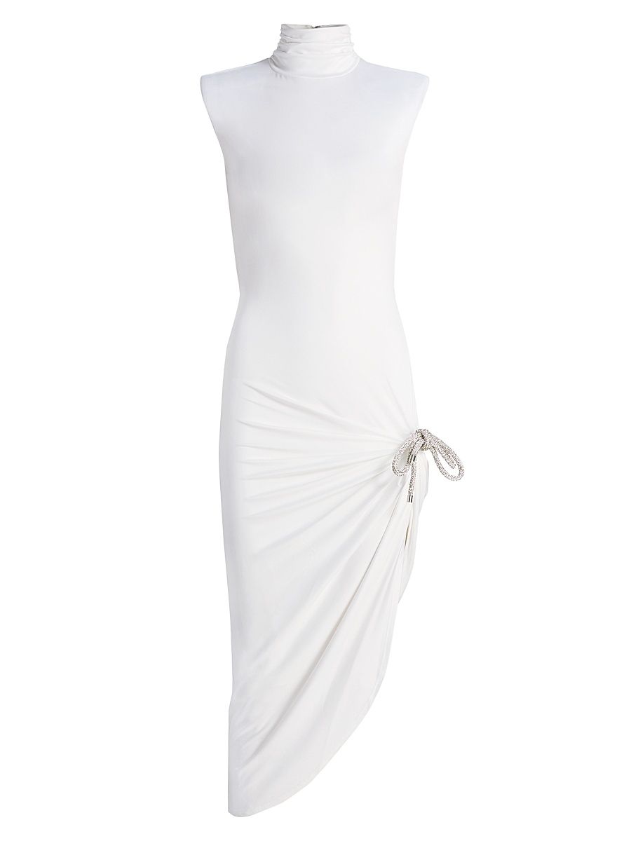 Women's Crystal Knot Draped Midi-Dress - White - Size XL