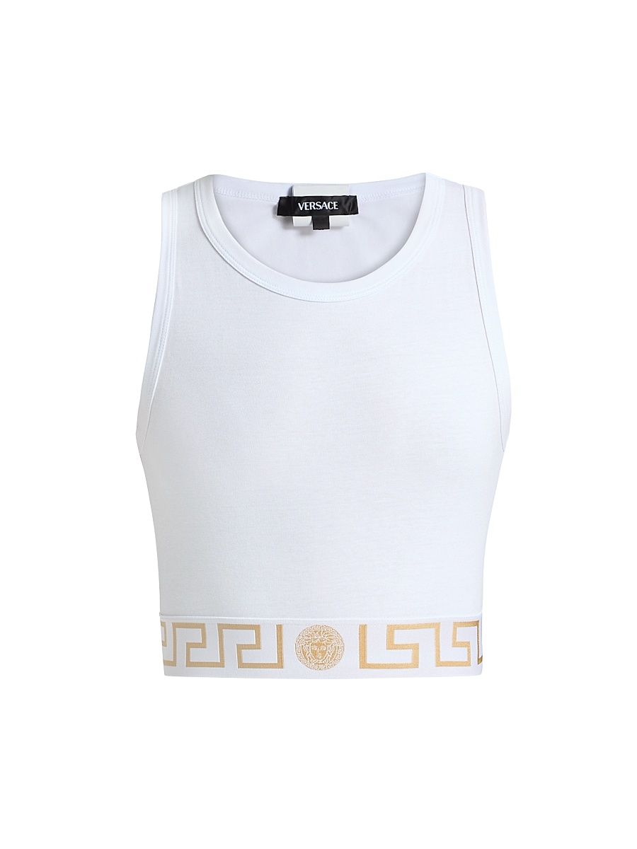 Women's Greca Band Cropped Tank Top - Optical White - Size Small