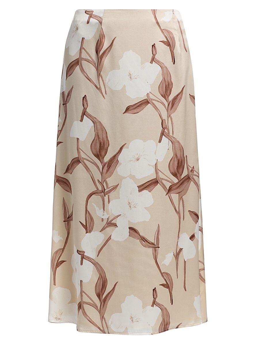 Women's Floral Silk Midi-Skirt - Biscotti Charmeuse White - Size XXL