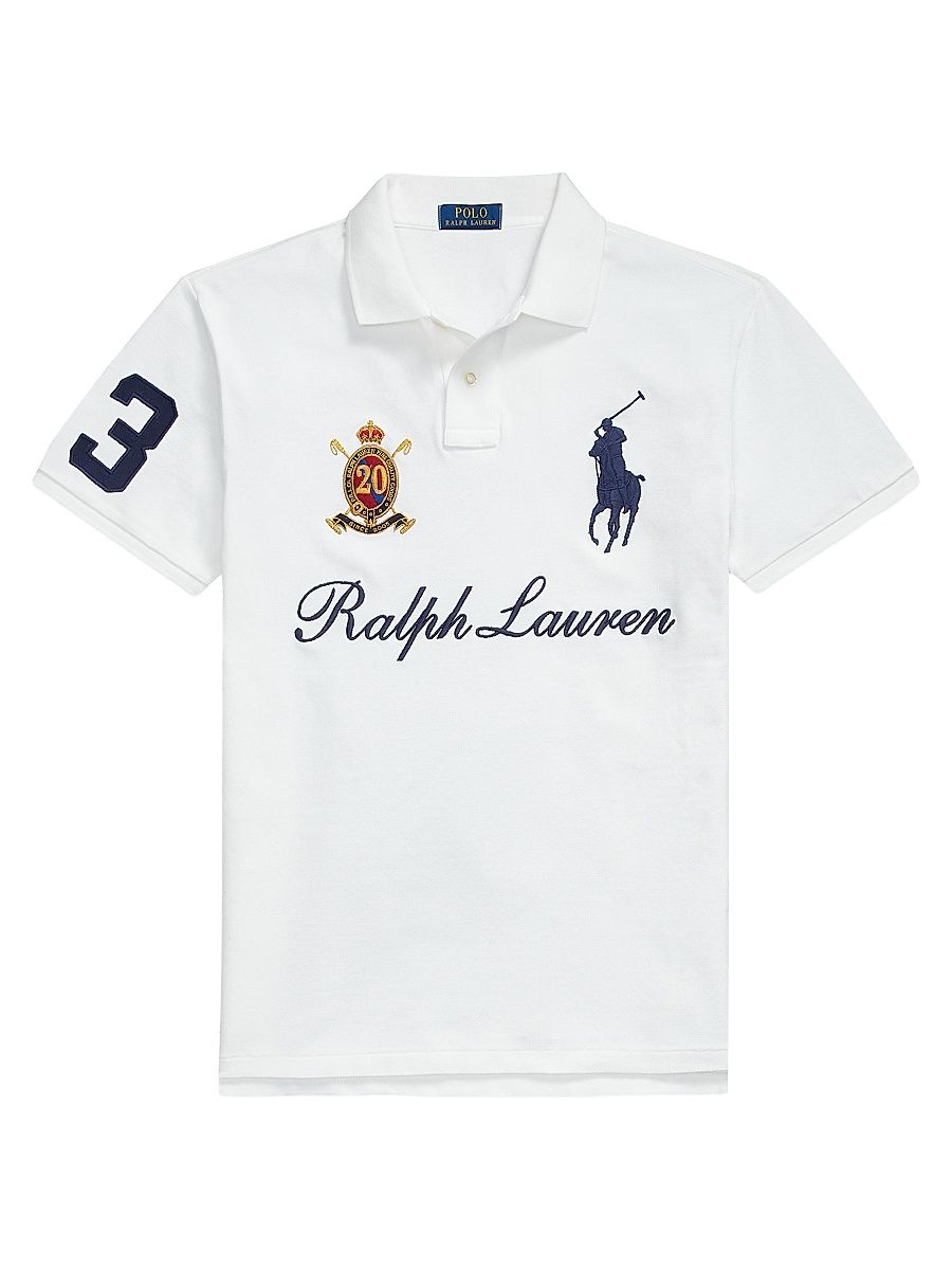 Men's Embroidered Pony Mesh Polo Shirt - White - Size XXL