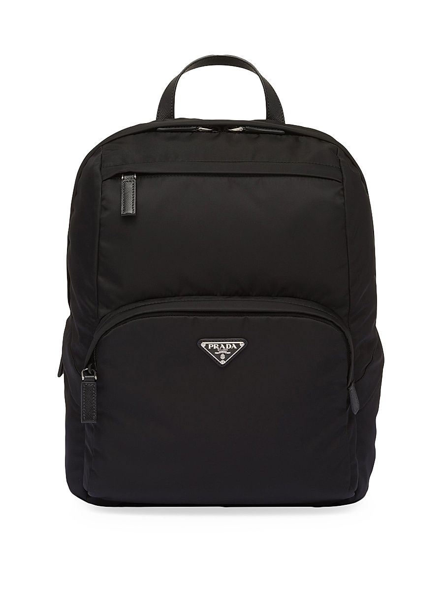 Men's Re-Nylon and Saffiano Leather Backpack - Black
