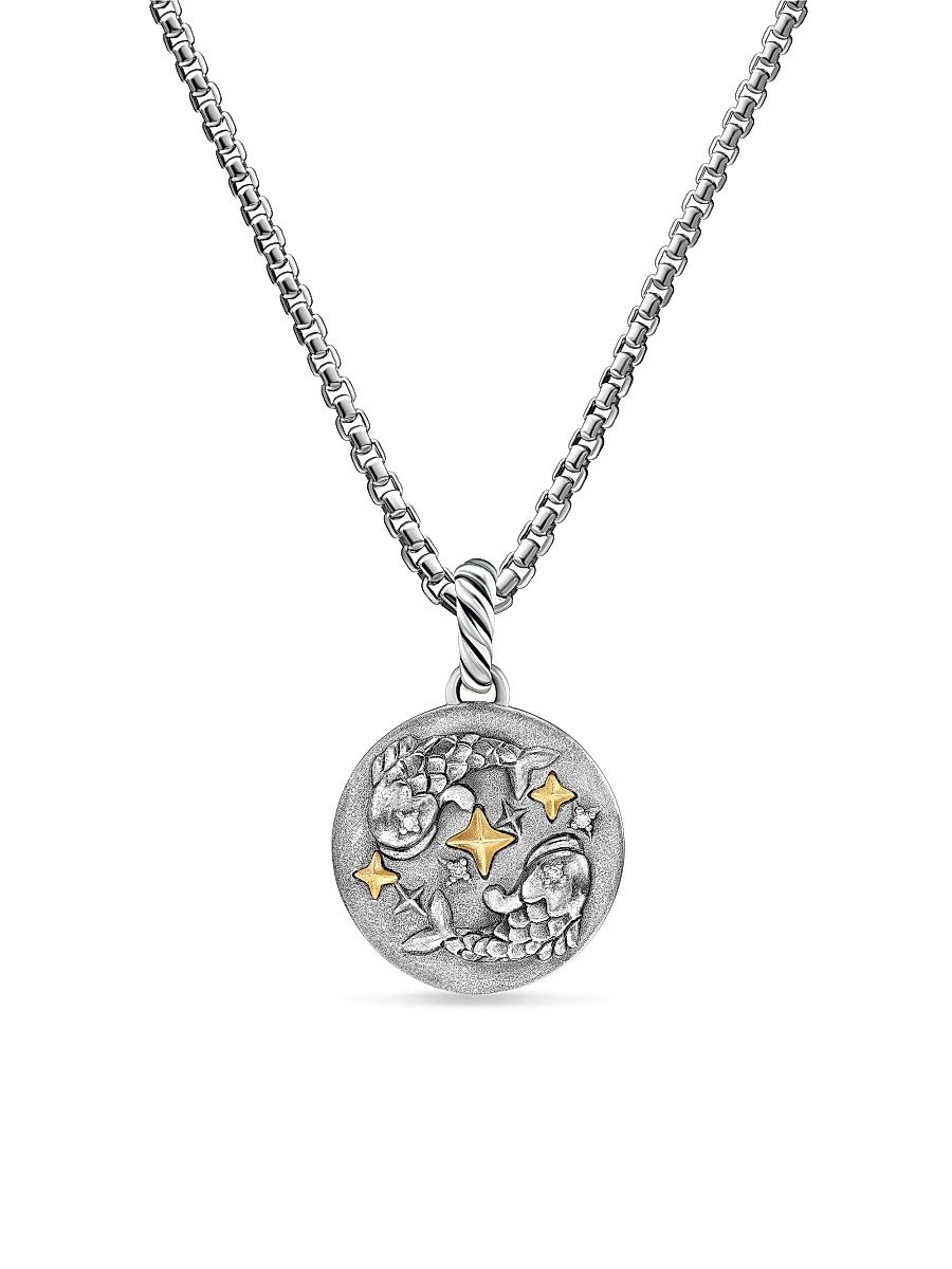Women's Amulet in Sterling Silver with 18K Yellow Gold and Diamonds, 19MM - Cancer