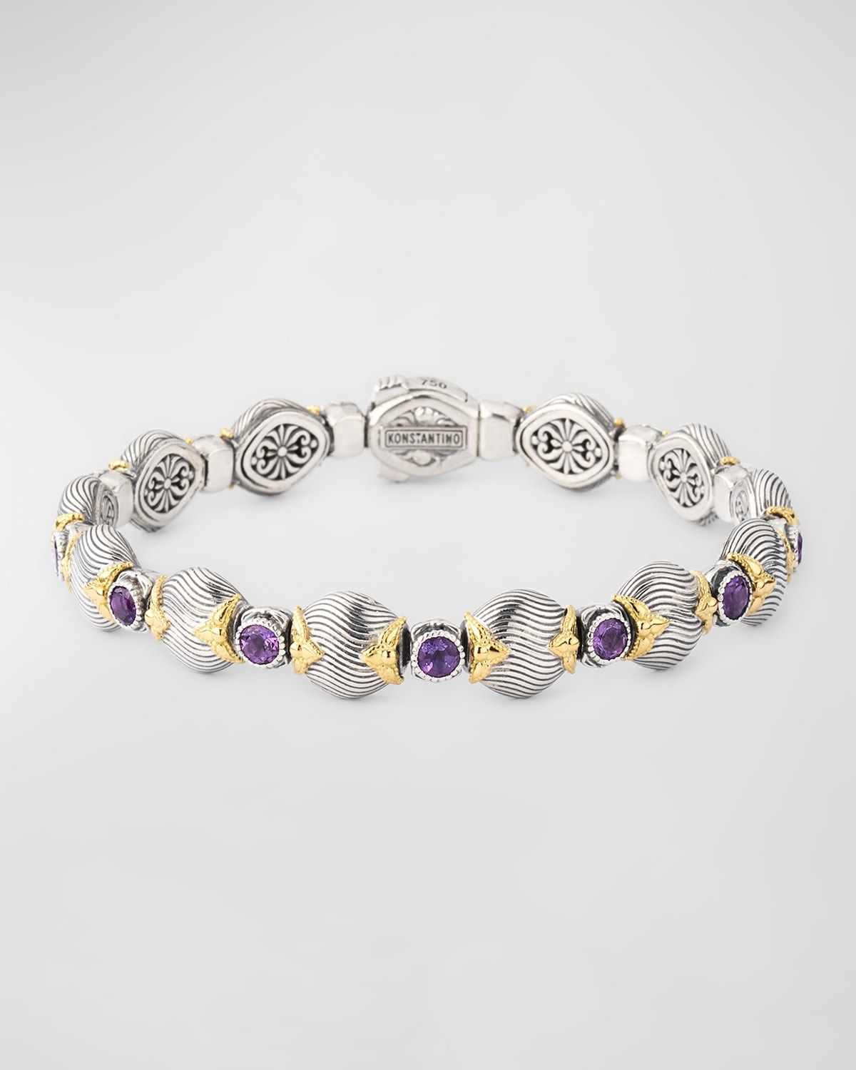 Sterling Silver and Amethyst Quartz Bracelet with 18K Yellow Gold