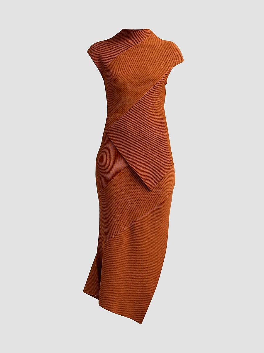 Women's Vienna Knit Midi Dress - Deep Cognac - Size Medium