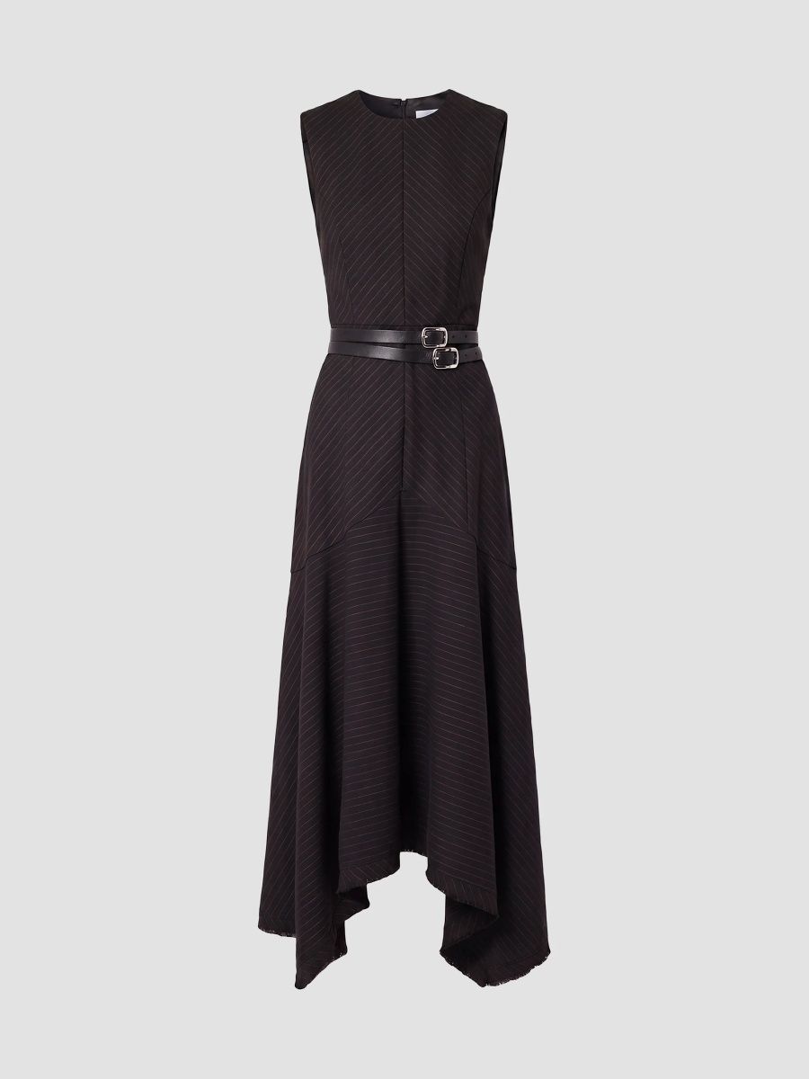 Nicholas the Label Women's Carla Striped Wool-Blend Belted Maxi Dress - Ink Pinstripe - Size 12