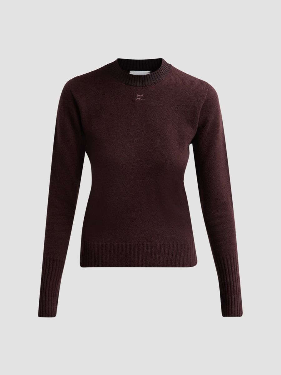 Courreges Women's Fitted Wool Crewneck Sweater - Burnt Red - Size XXL