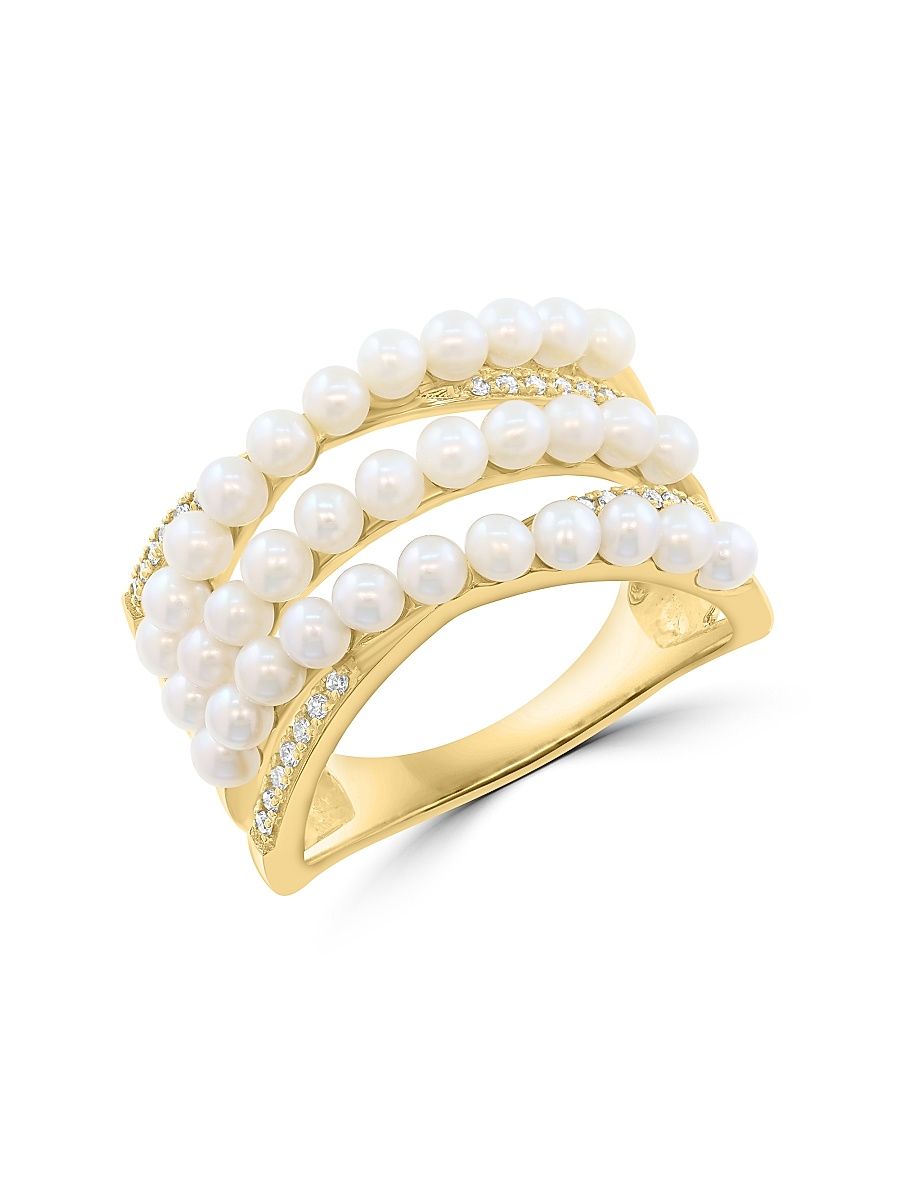 Women's 18K Yellow Gold, Cultured Freshwater Pearl & 0.08 TCW Diamond Ring - Yellow Gold - Size 7
