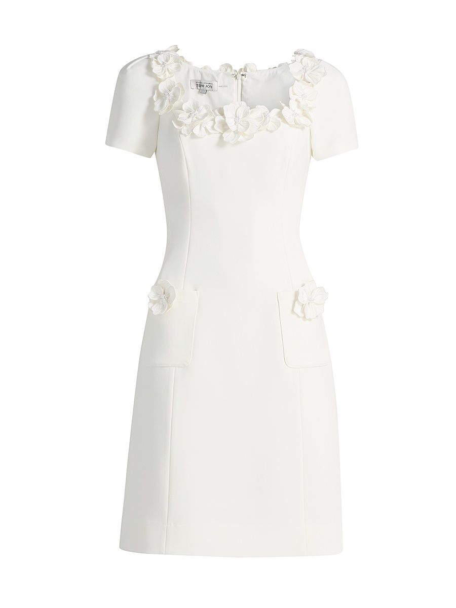 Women's Crepe 3D Flower Pearl-Trimmed Minidress - White - Size 16