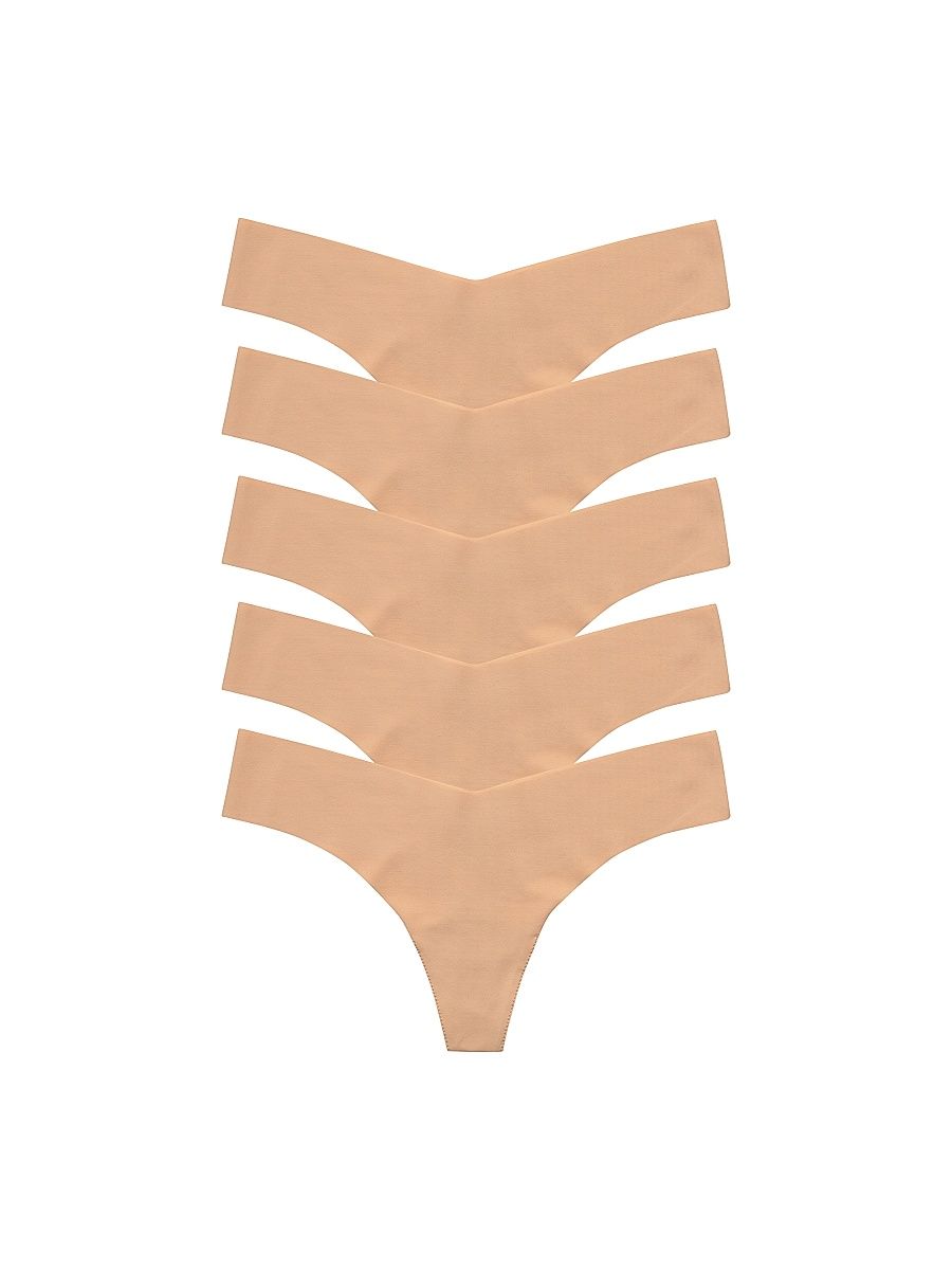 Women's Microfiber 5-Pack Thong Set - Beige - Size Large