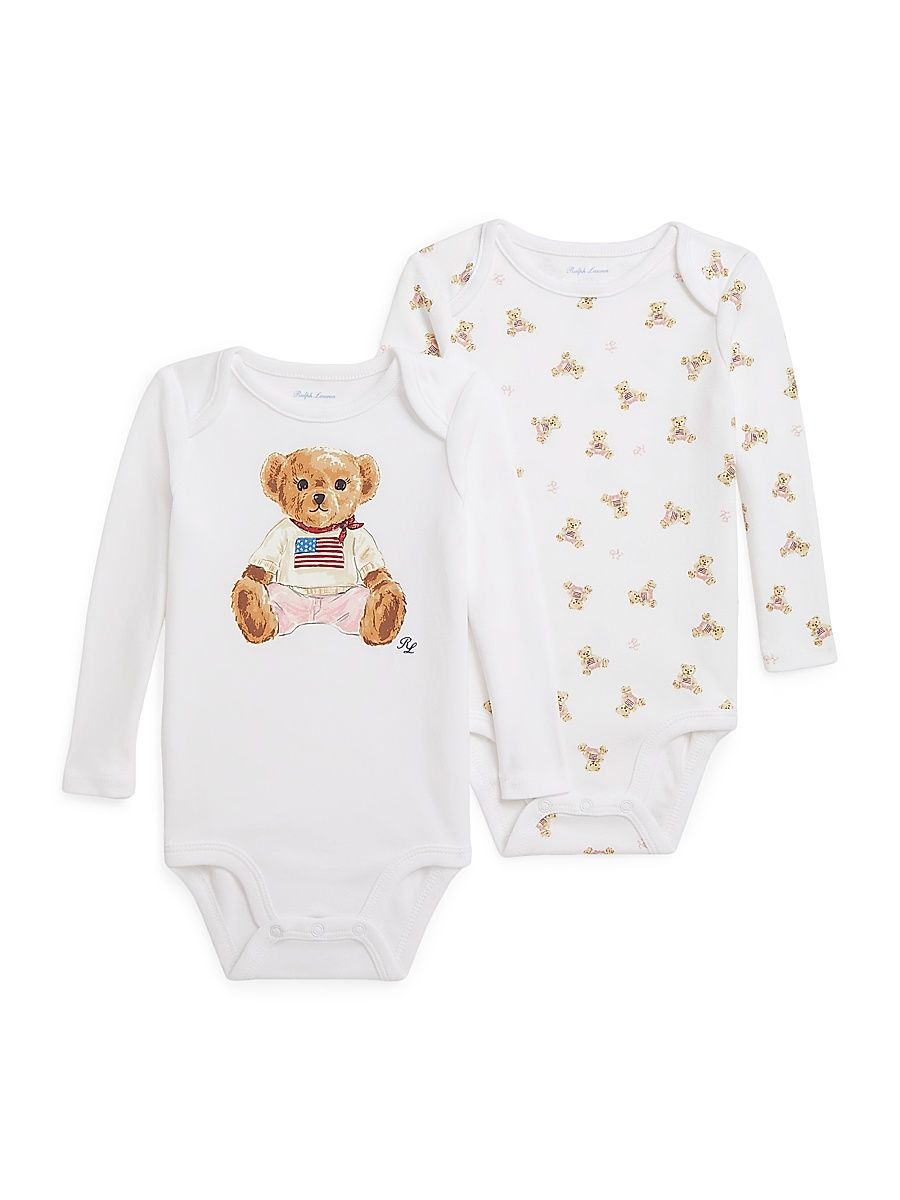 Baby Girl's 2-Piece American Flag Polo Bear Bodysuit Set - White - Size 12 Months