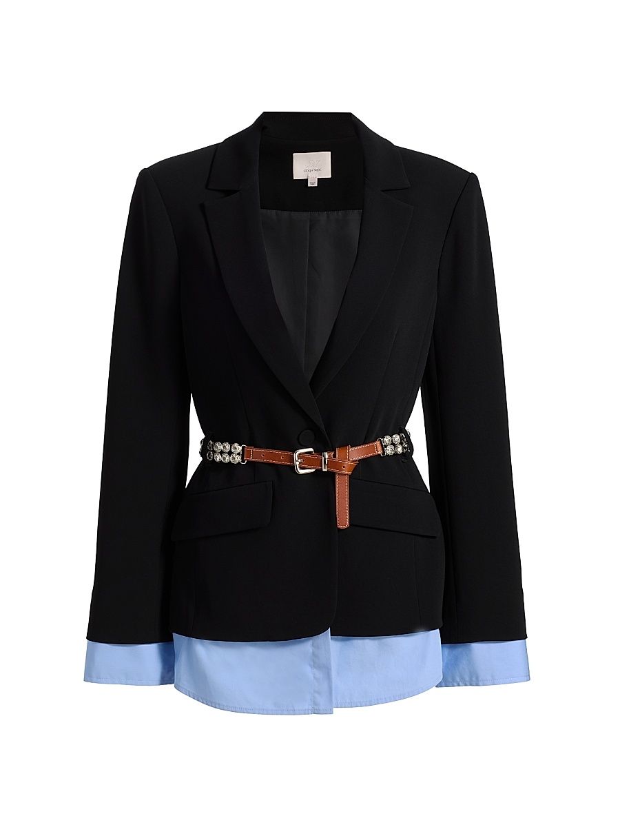 Women's Vittoria Belted Jacket - Black Cornflower - Size 16