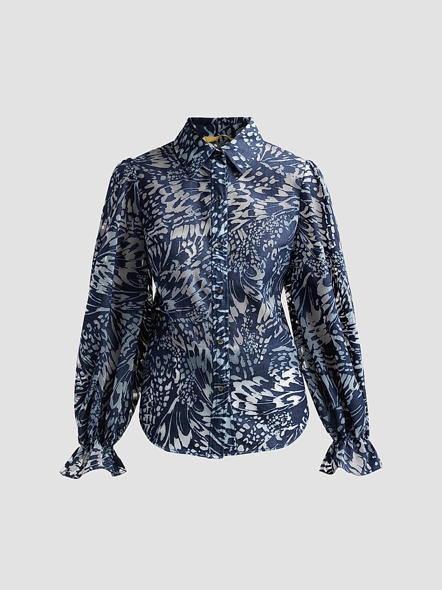 Women's Joy Cotton-Blend Burnout Blouse - Navy Burnout - Size XL