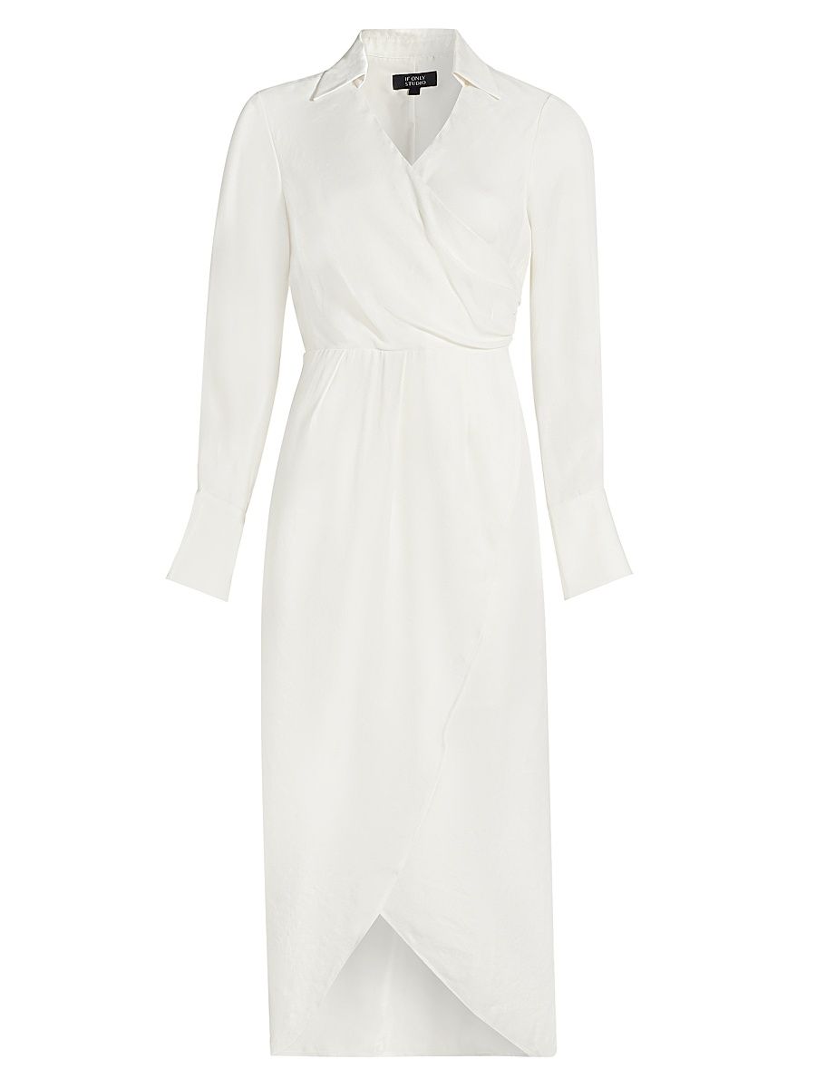 Women's Surplice Long-Sleeve Shirtdress - White - Size 2