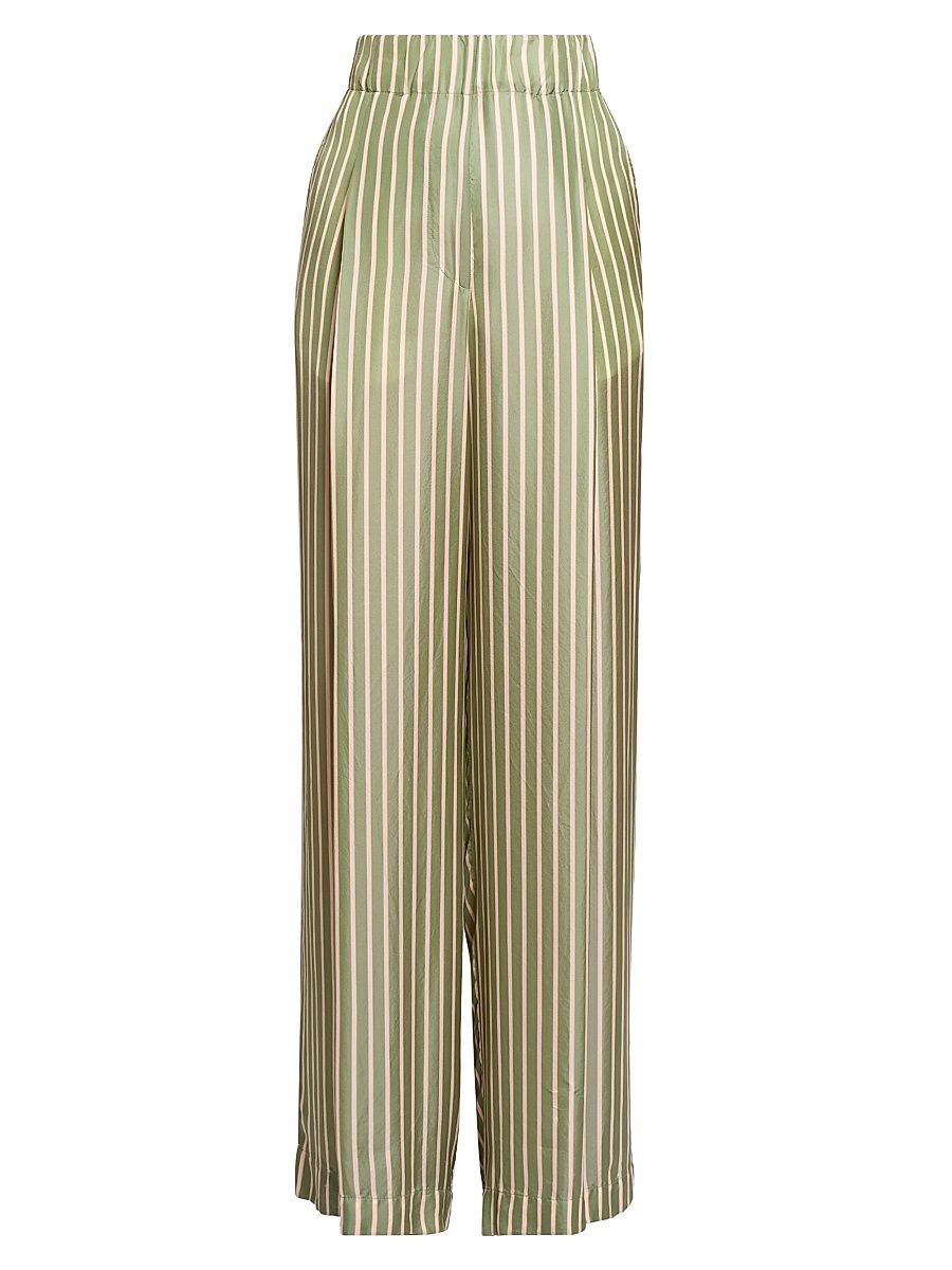Women's Pila Striped Pleated Wide-Leg Pants - Green - Size Large
