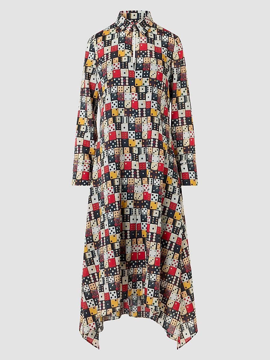 Women's Small Dice-Print Wool Shirtdress - Size 16