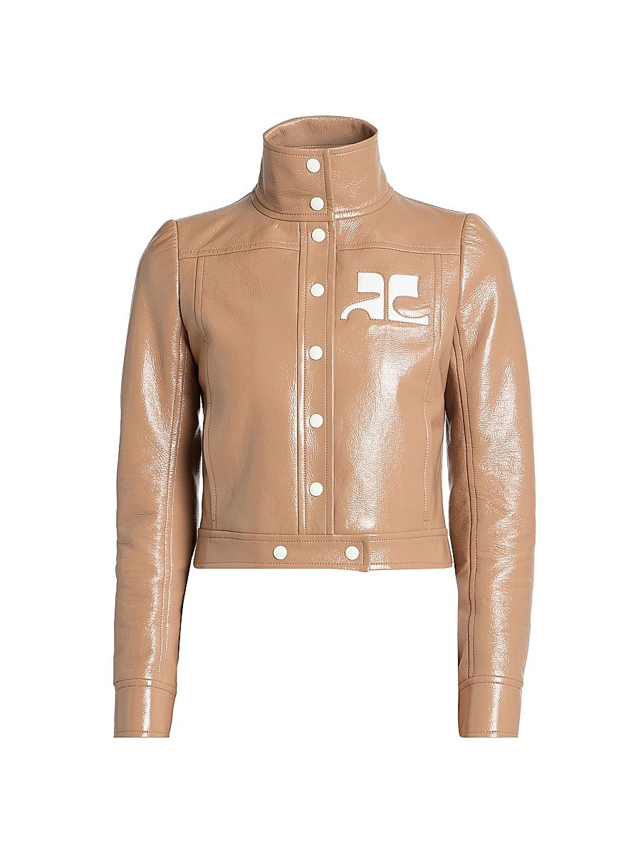 Women's Reedition Logo Vinyl Crop Jacket - Bronze - Size 12