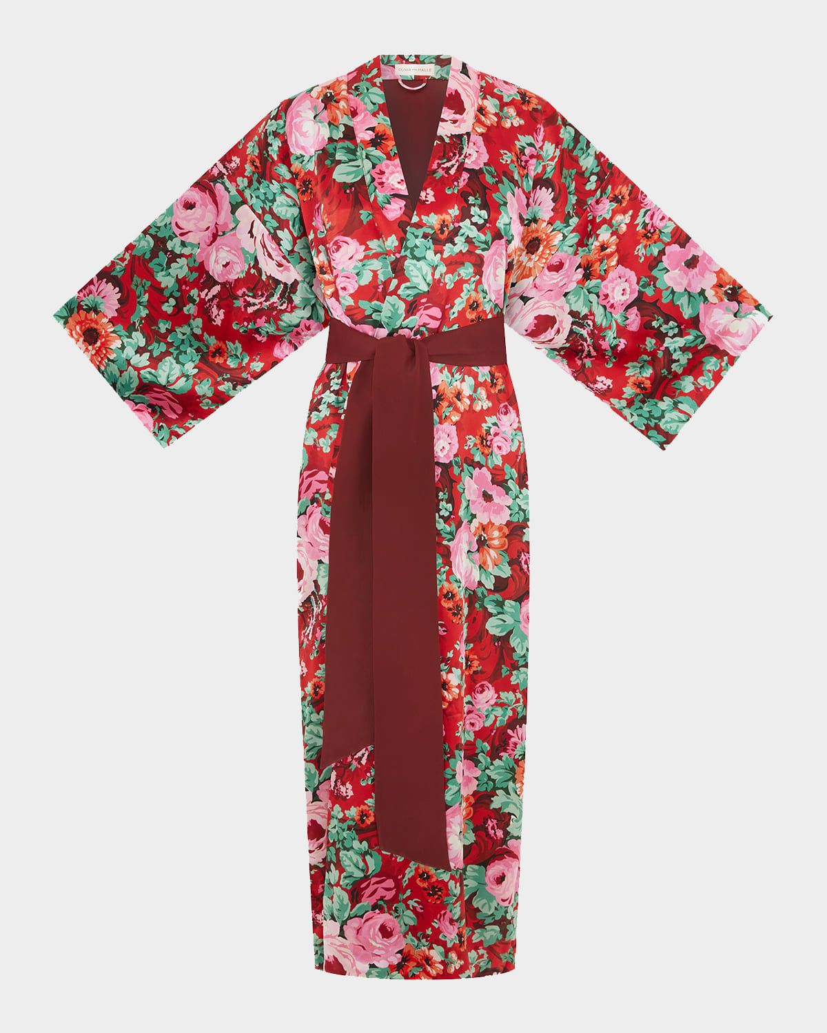 Queenie Floral-Print Silk Satin Robe