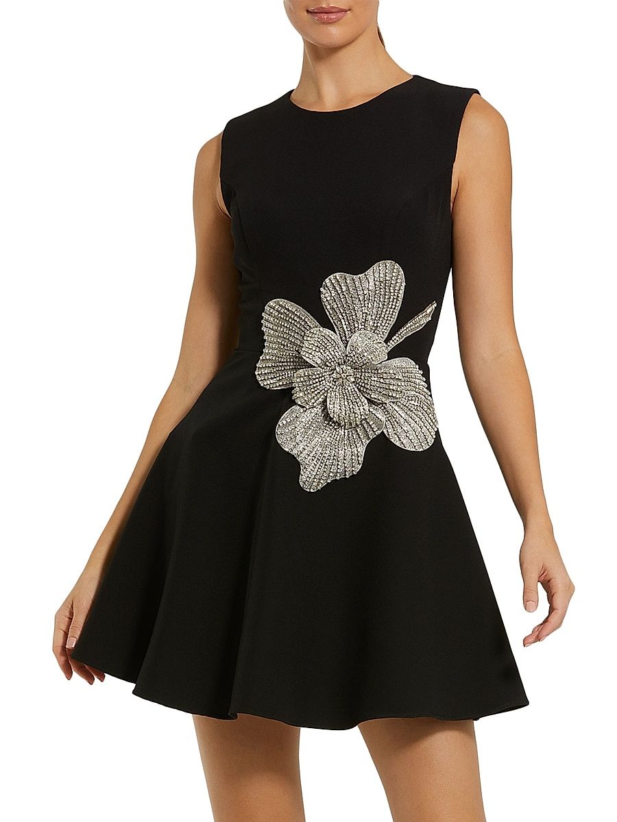 Women's Embellished Crepe Minidress - Black - Size 14