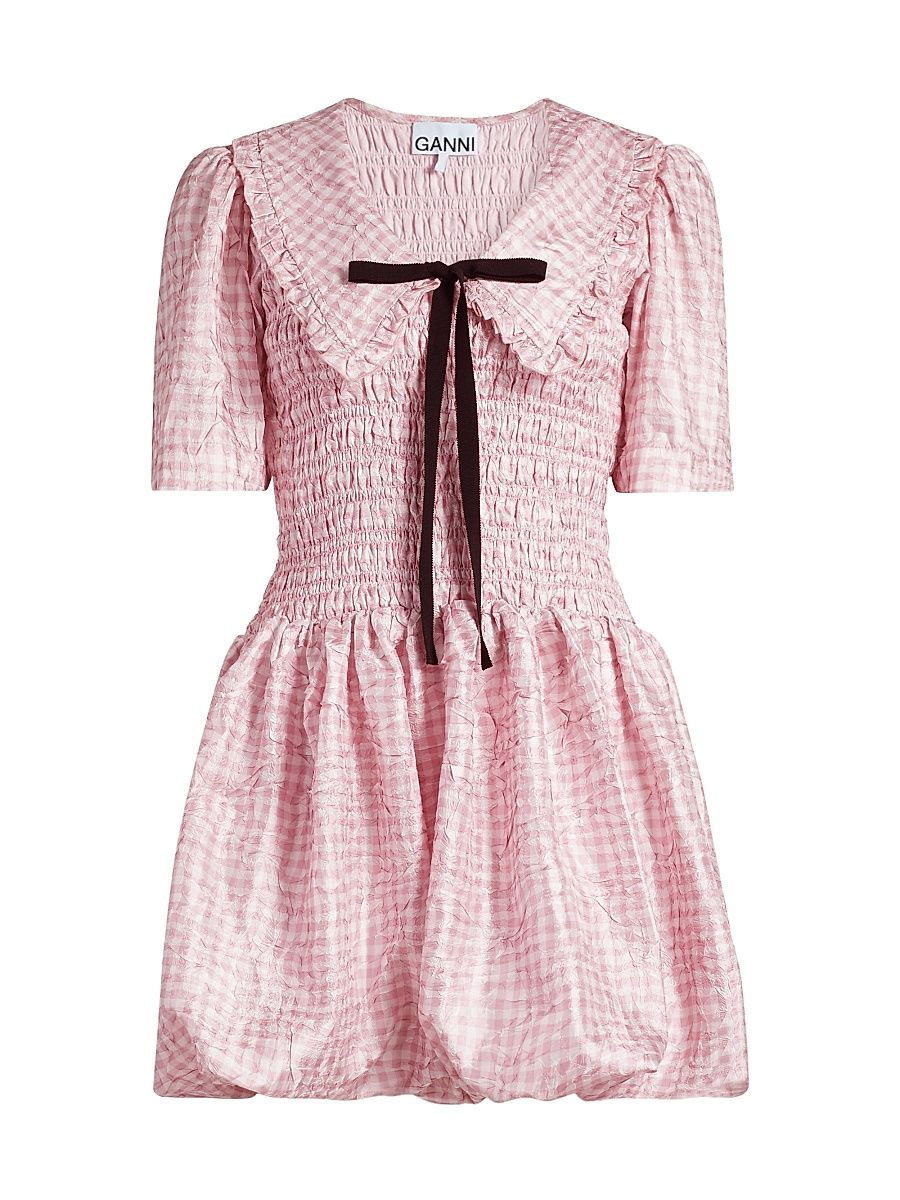 Women's Shibori Smocked Check Minidress - Bleached Mauve - Size 18