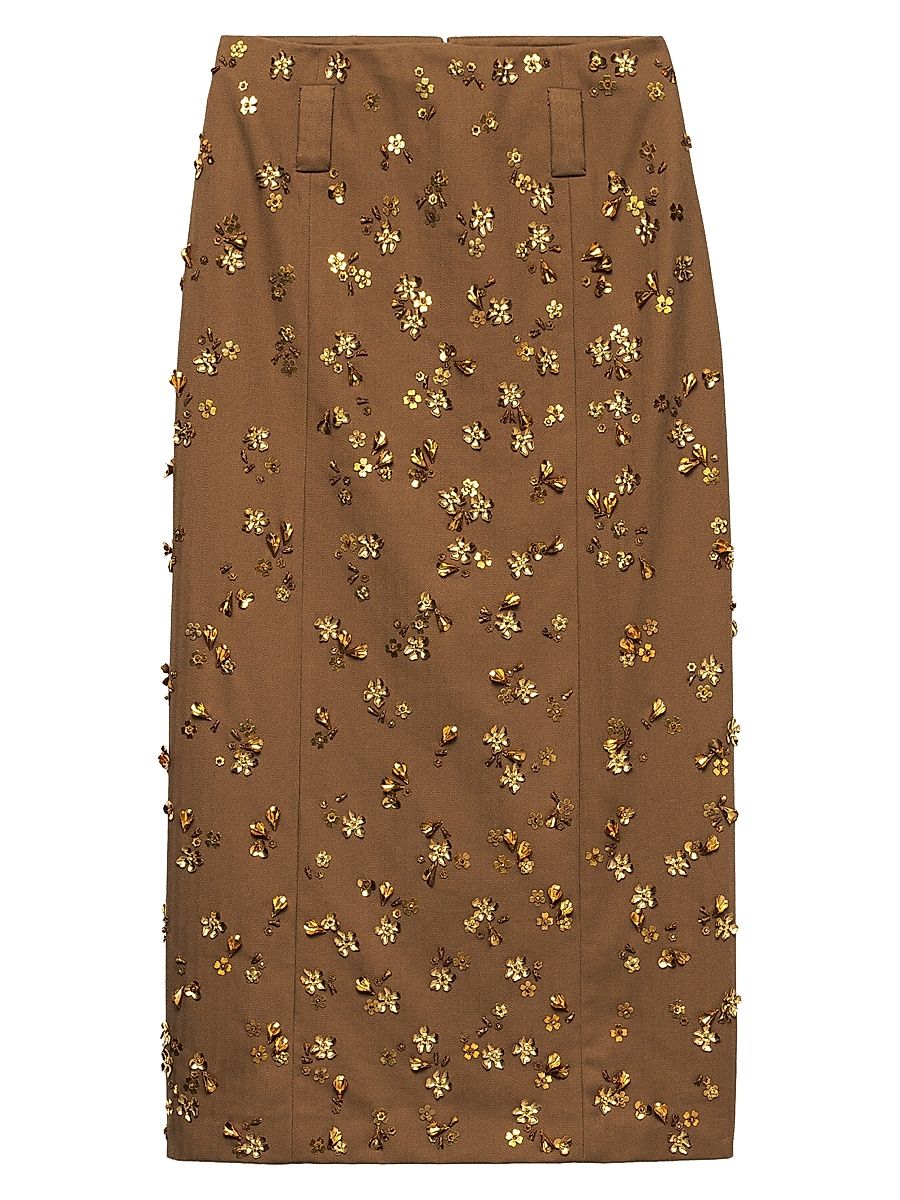 Women's Embroidered Chevron Midi Skirt - Brown - Size 2