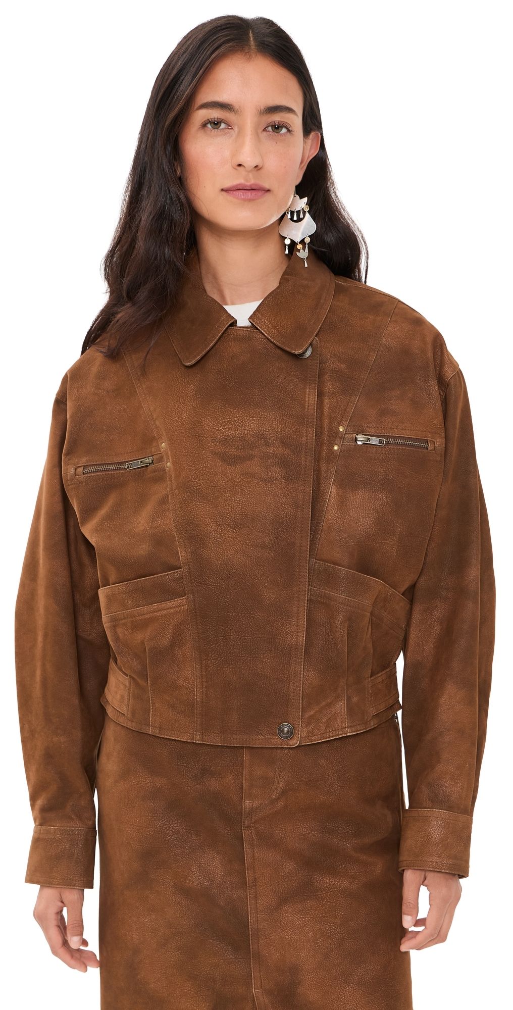 Isabel Marant Étoile Belma Faux Suede Bomber Jacket Brown 36