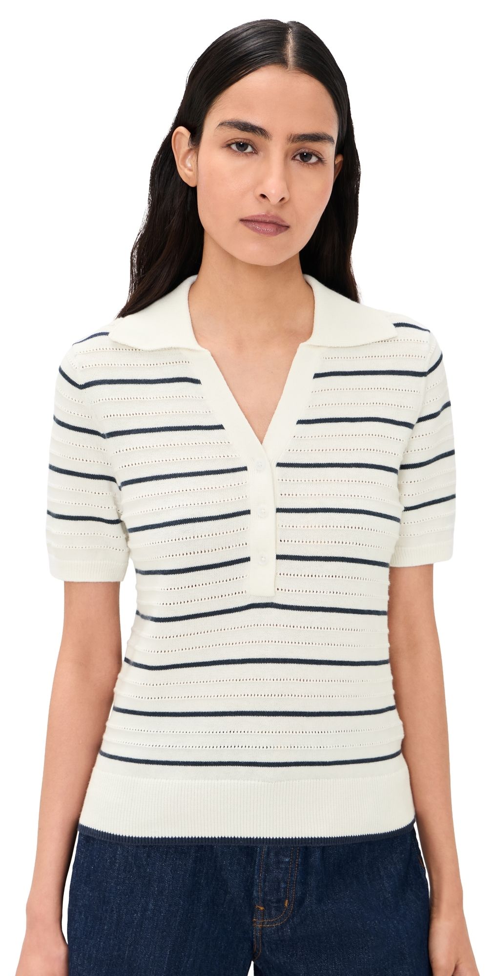 Varley Wren Knit Polo White/Blue Nights XL