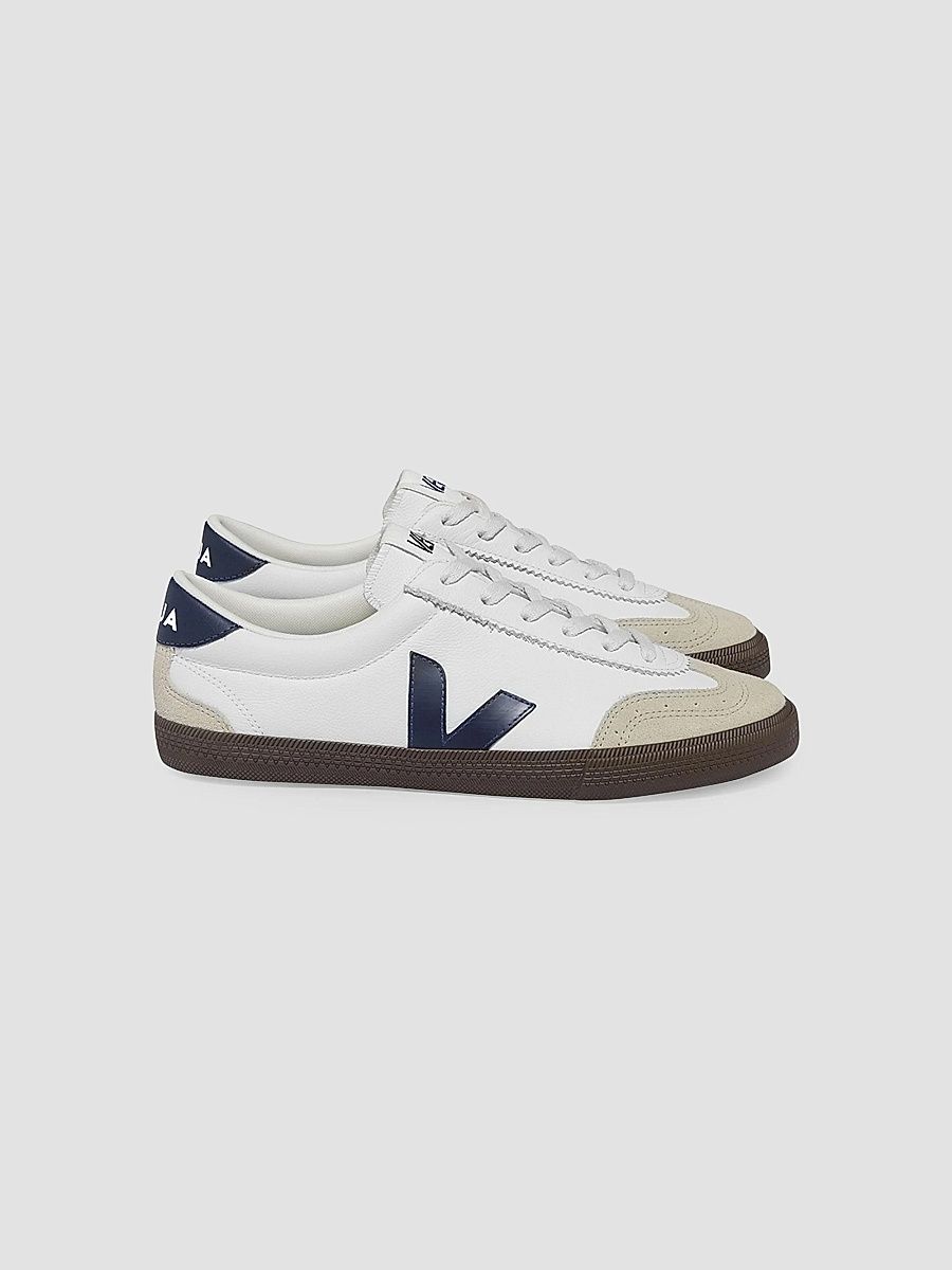 Veja Women's Volley Colorblocked Leather Low-Top Court Sneakers - White Blue - Size 10