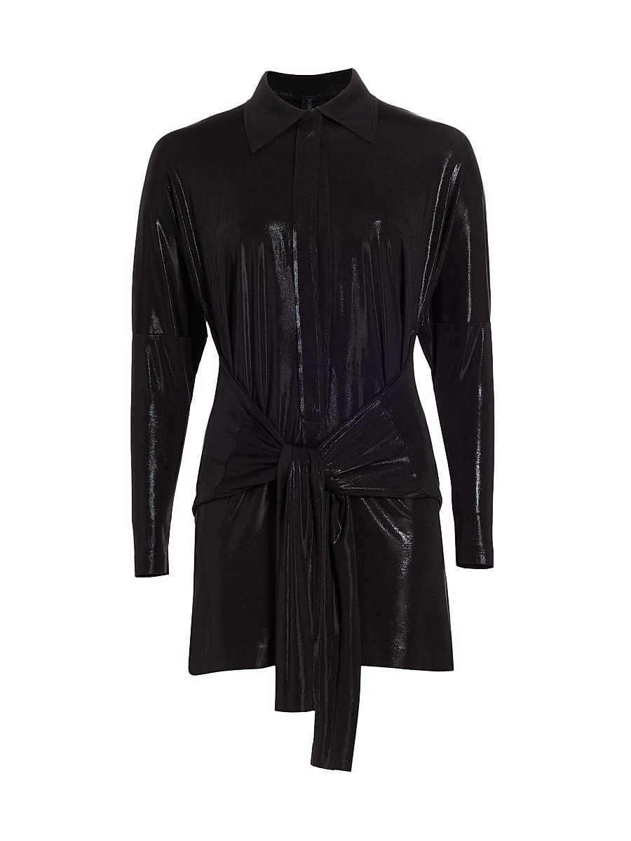 Women's Tie-Front Mini Shirtdress - Black - Size XS