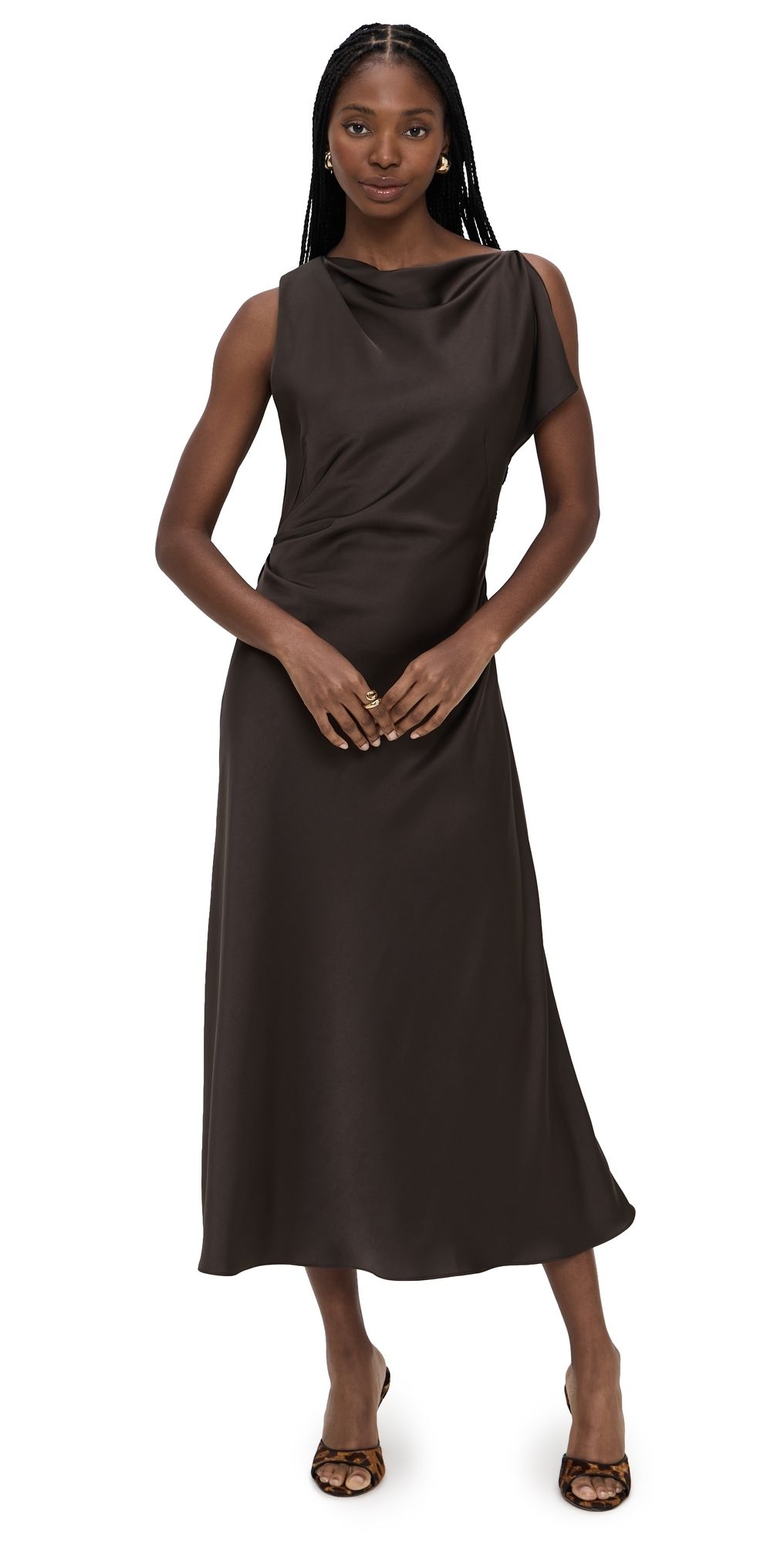 La Ligne Asymmetrical Draped Dress Chocolate 8
