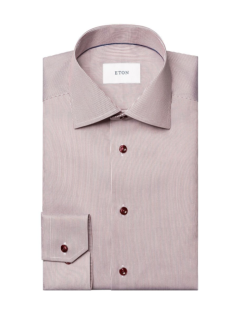 Men's Slim-Fit Striped Twill Shirt - Red - Size 17.5