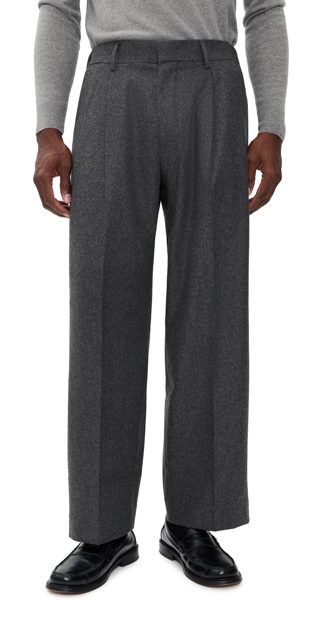 NN07 Kay Relaxed 32 Pleated Wool Trousers Dark Grey Melange 32