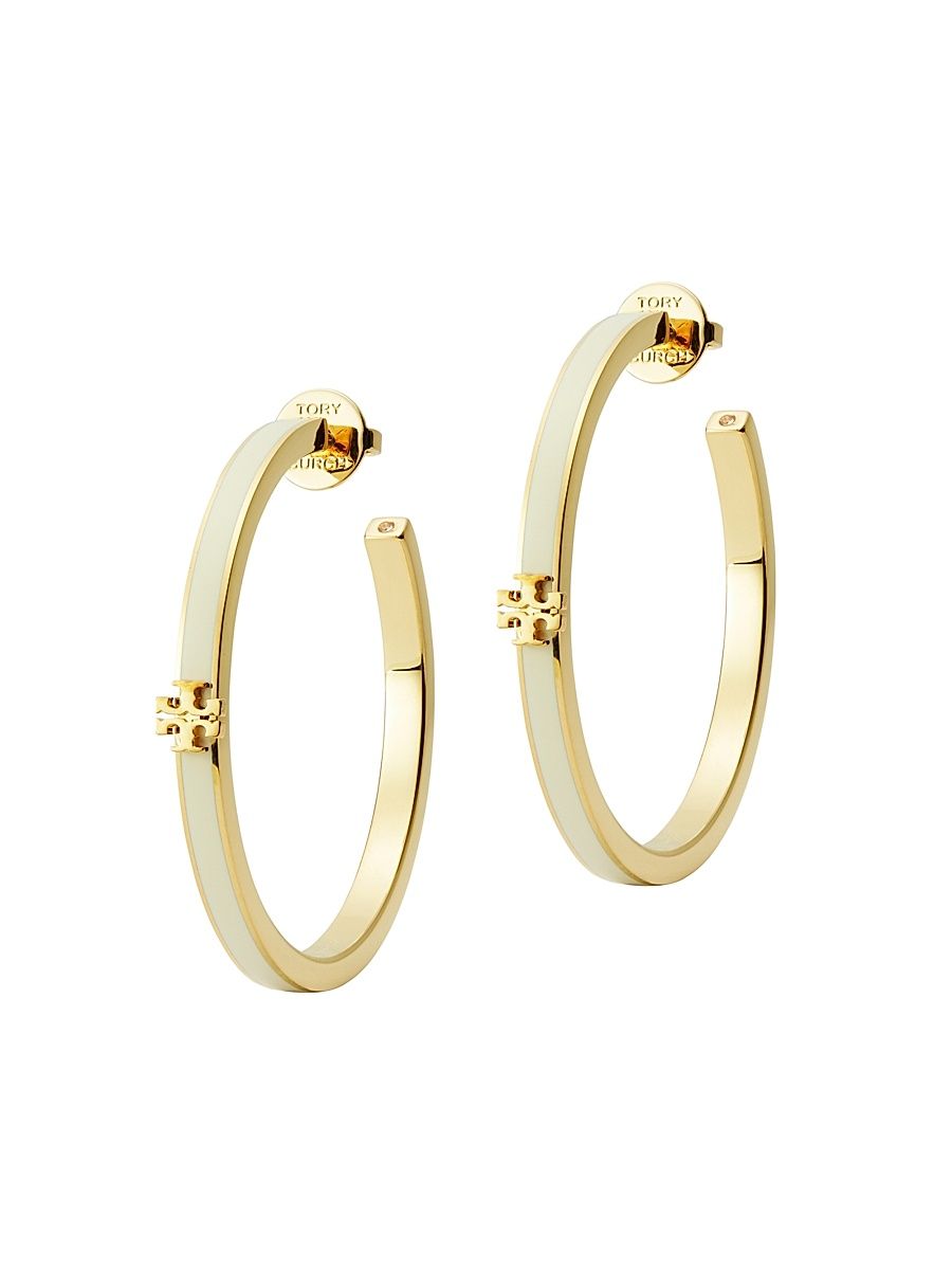 Women's Icon Enamel Hoop Earrings - Tory Gold New Ivory