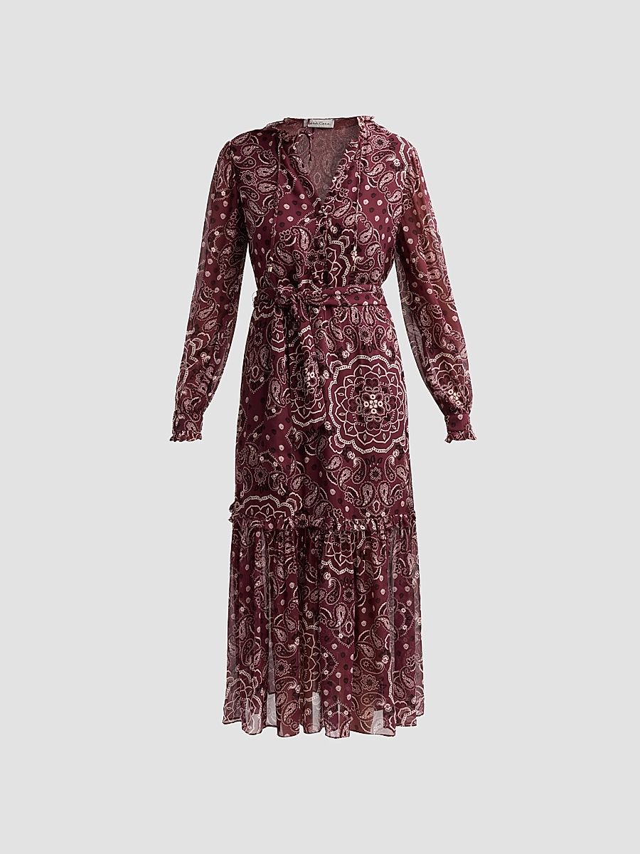 Cara Cara Women's Verity Bandana Print Belted Midi Dress - Bandana Plum - Size Small