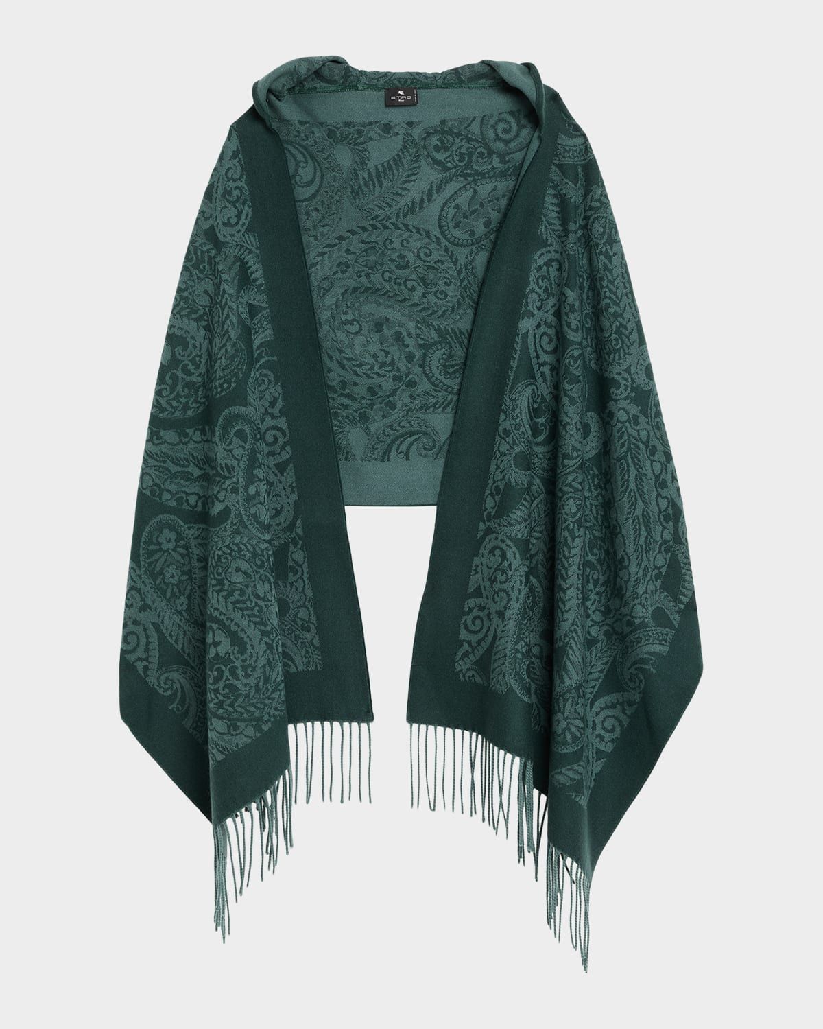 Hooded Paisley Wool Scarf