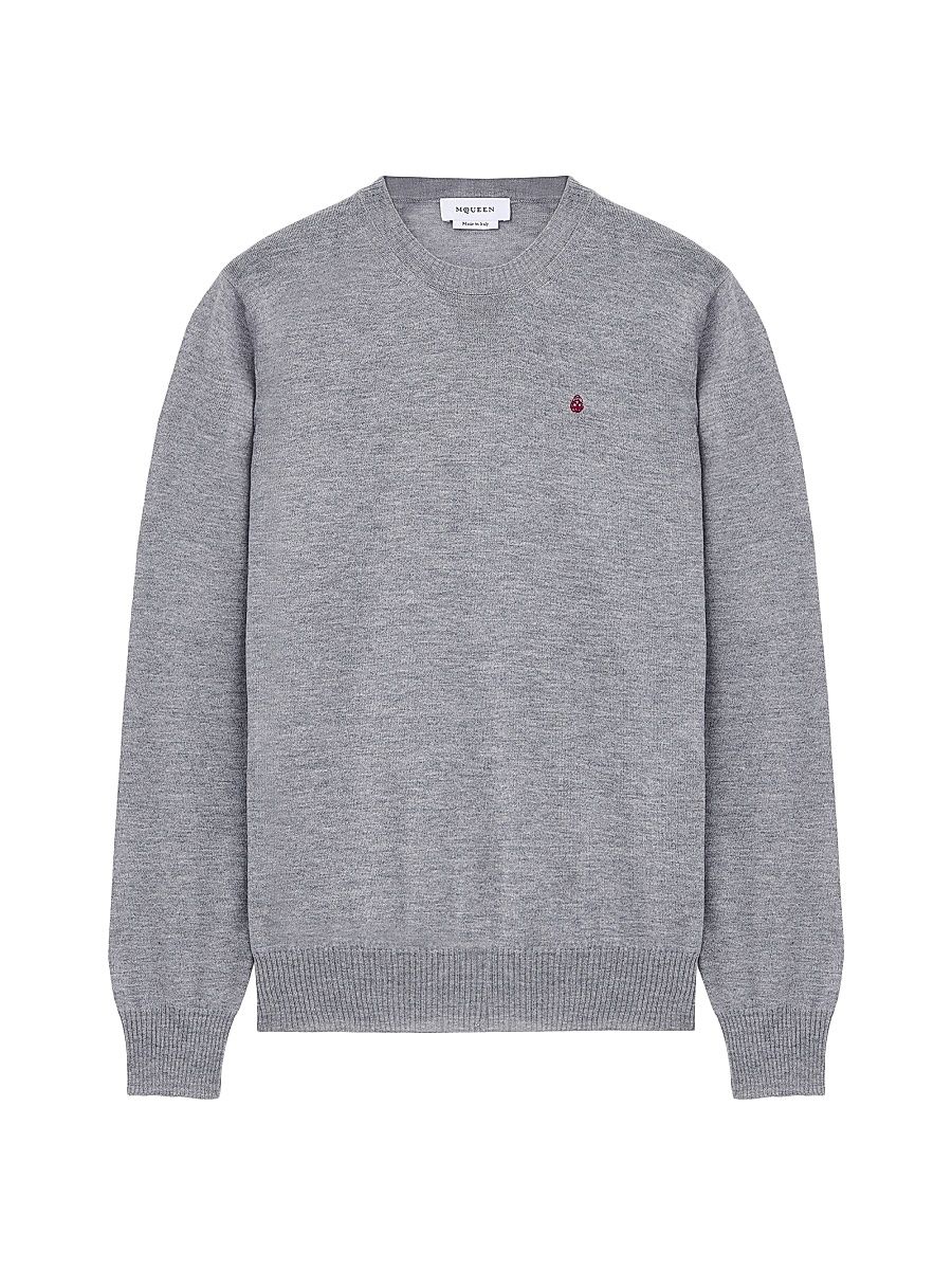 Men's Logo-Embroidered Heathered Wool Sweater - Pale Grey - Size Large