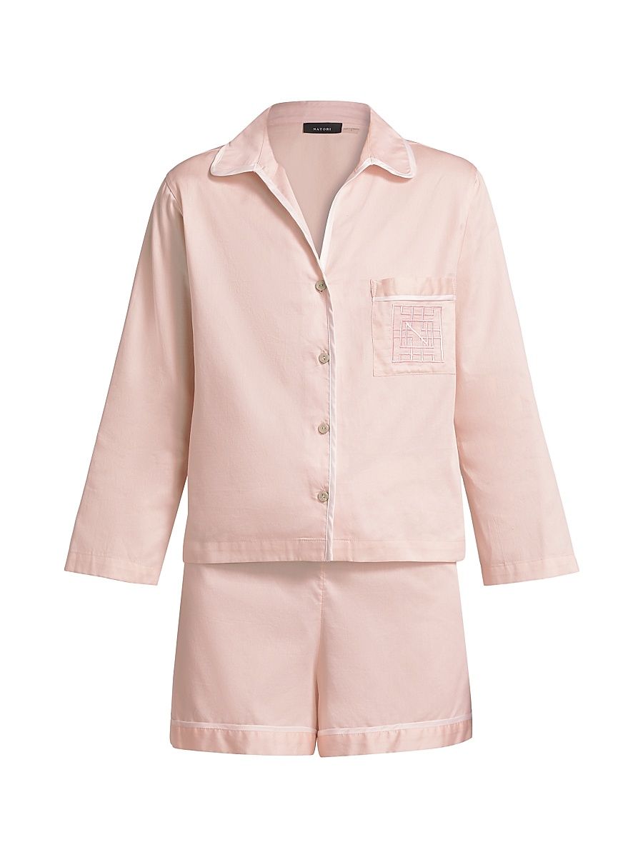 Women's Embroidered Essentials Cotton Sateen Short Pajamas - Blush Pink - Size XL