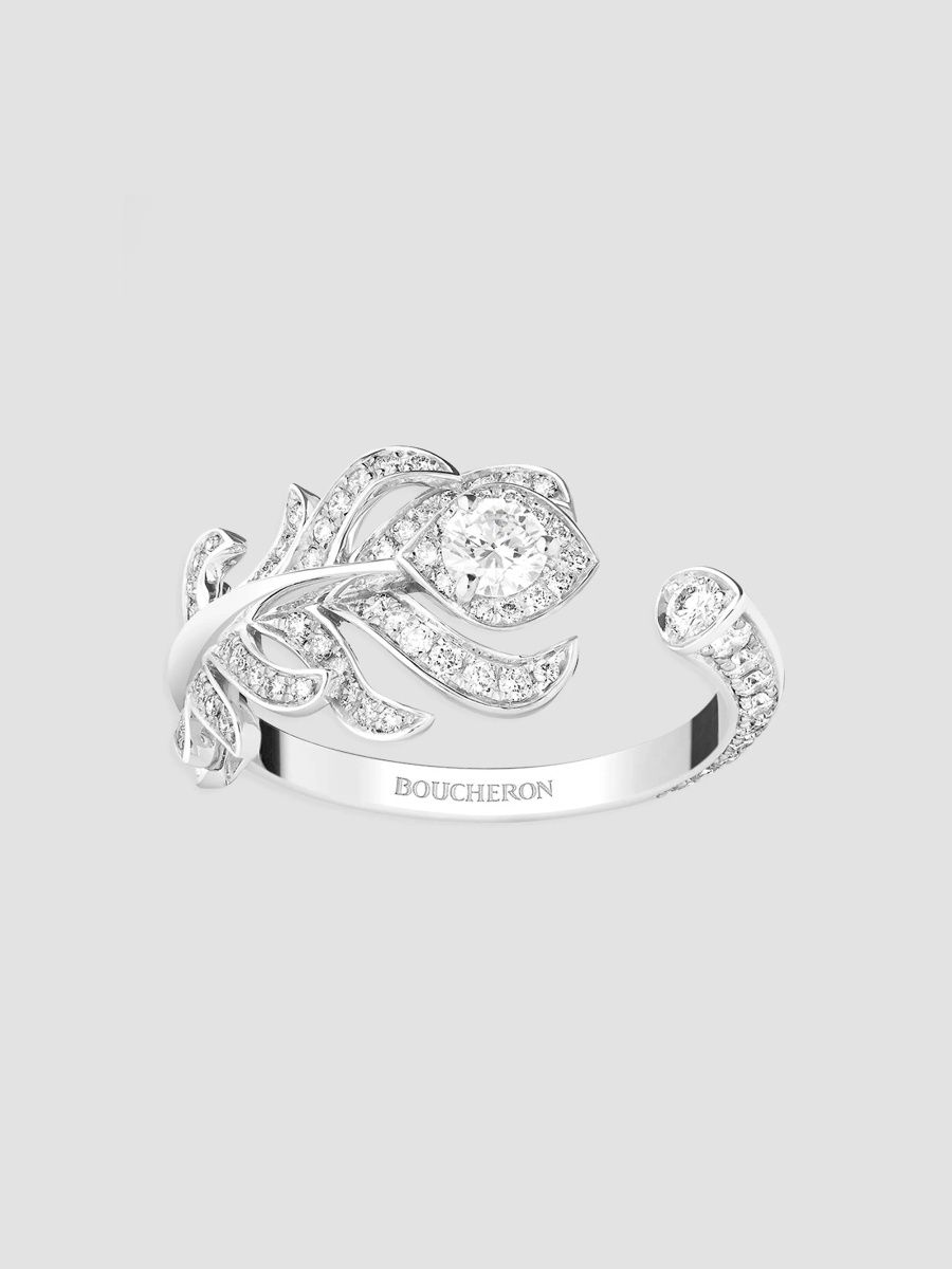 Boucheron Women's Nature Triomphante Plume De Paon 18K White Gold & 0.60 TCW Diamond Ring - White Gold - Size 6