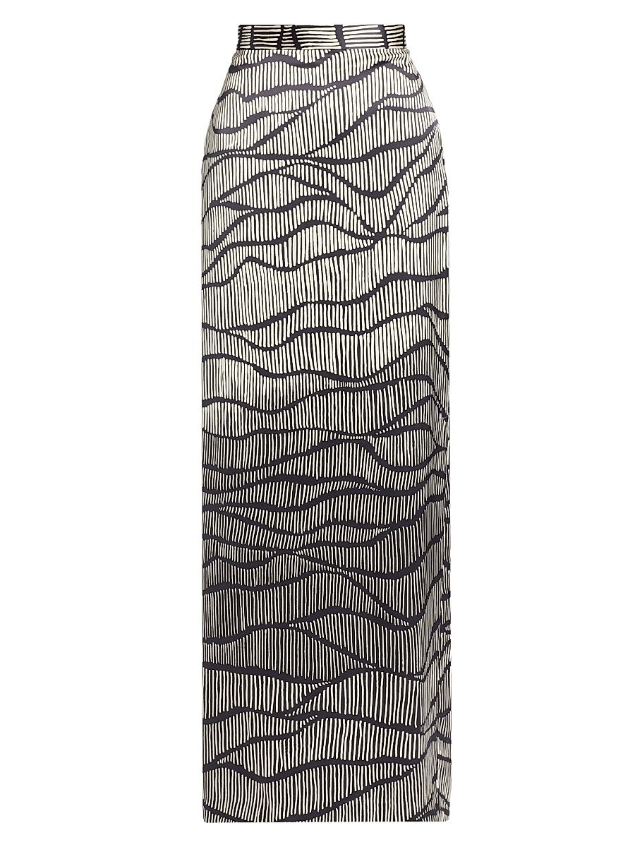 Women's Ivanna Striped Silk Maxi Skirt - Black Ivory - Size 2