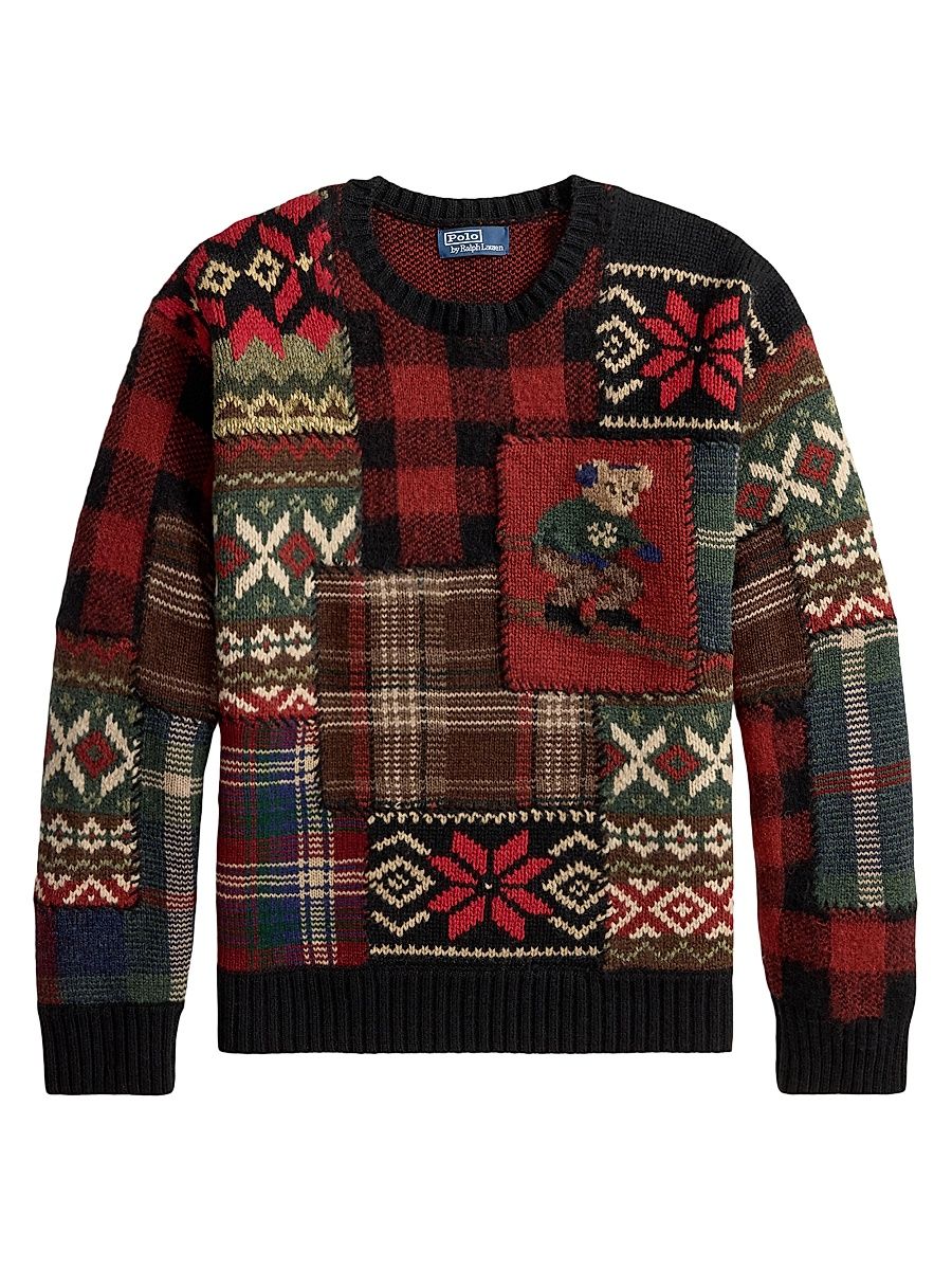 Men's Fair Isle-Style Wool-Cashmere Sweater - Black Combo - Size XL