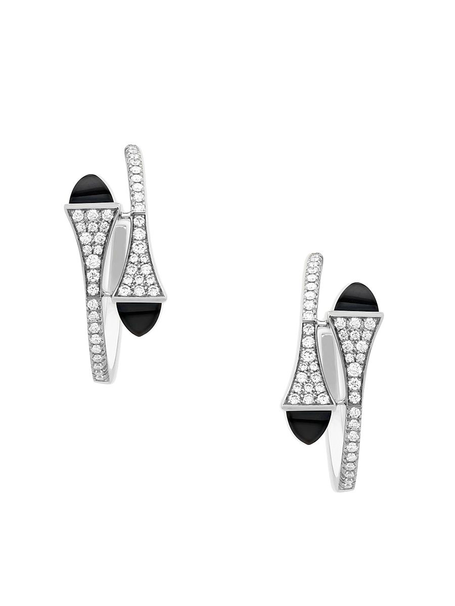 Women's Cleo By MARLI 18K White Gold, Diamond, & Black Onyx Small Hoop Earrings - White Gold