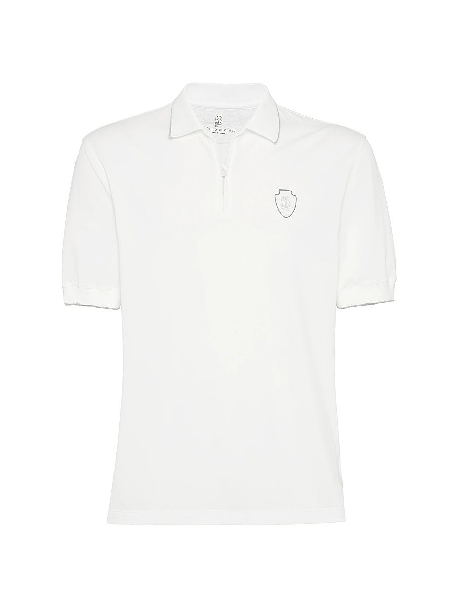 Men's Techno Piqué Polo Shirt with Half Zip - White - Size XXXXL