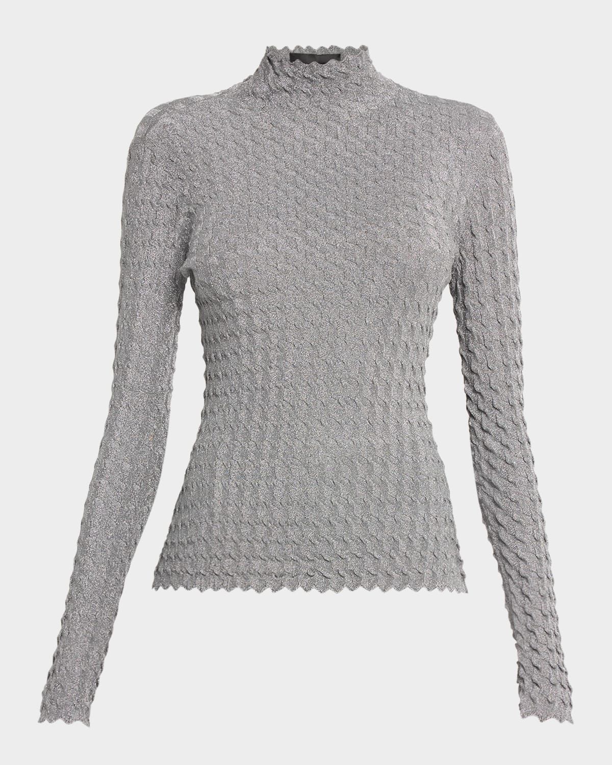 Mock-Neck Textured Shimmer Knit Sweater