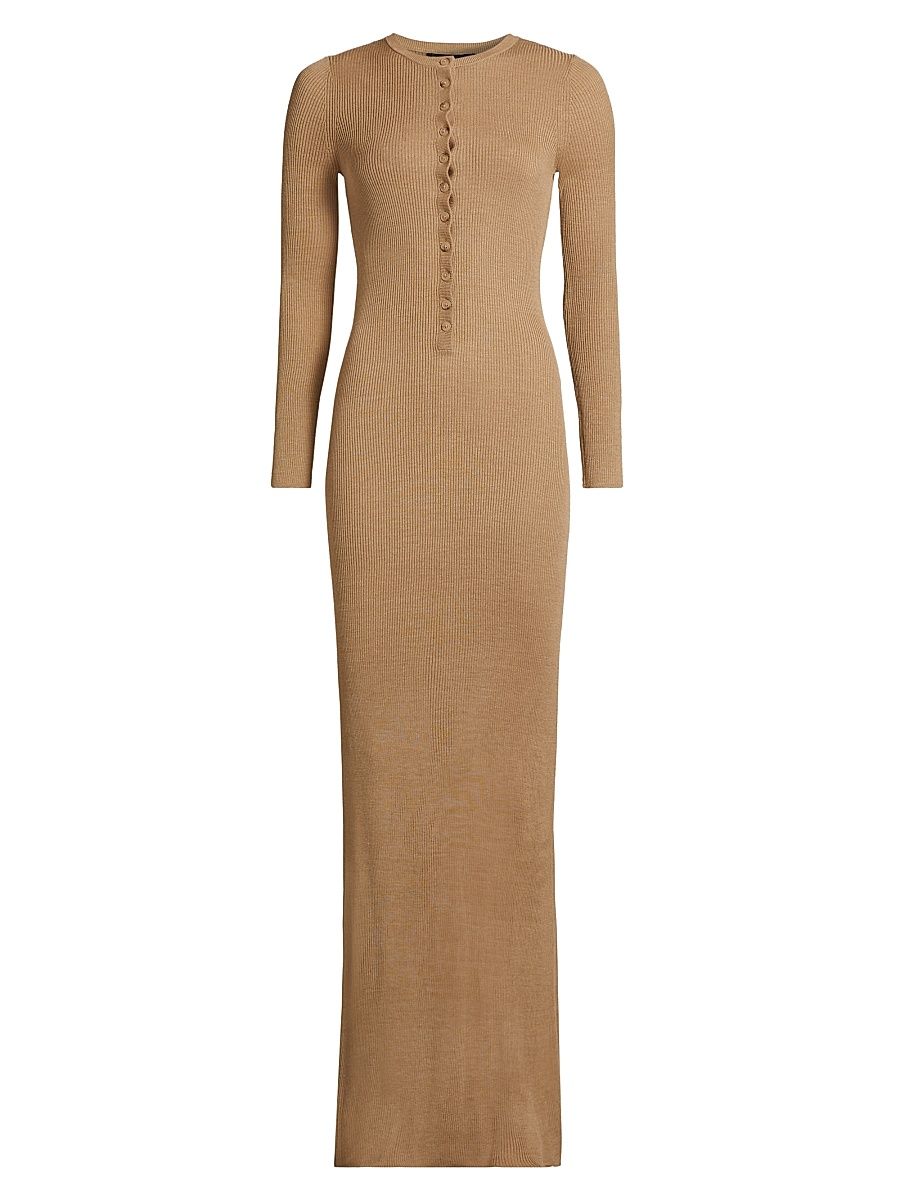 Women's Roxy Silk Rib-Knit Maxi Sweaterdress - Camel - Size Large