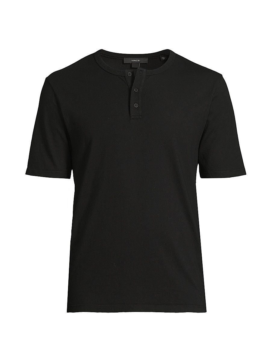 Men's Garment-Dyed Cotton Henley - True Black - Size XXL