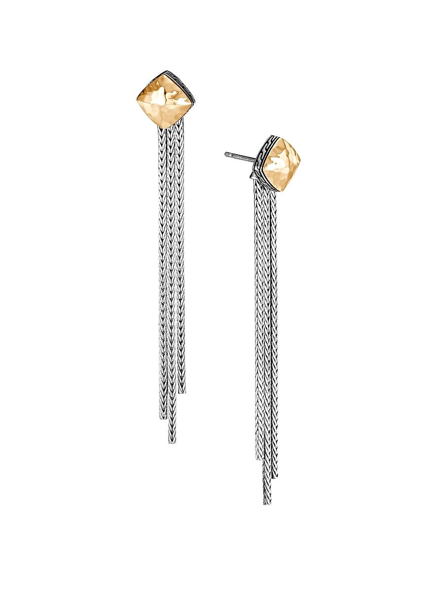 Women's Classic Chain Sterling Silver & 18K Yellow Gold Sugarloaf Ear Jacket & Tassel Earrings Set