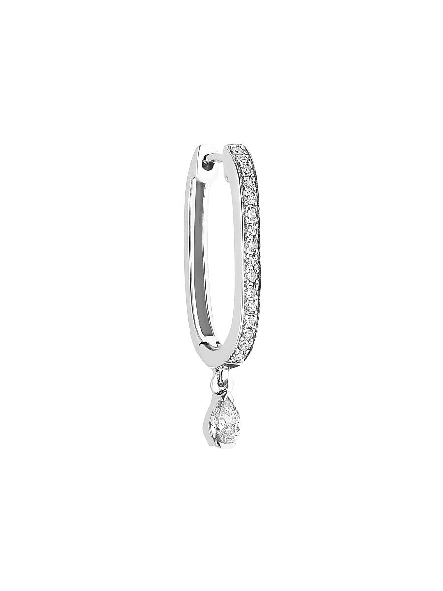 Women's Glam Rock 18K White Gold & Diamond Oval Hoop Earring - White Gold