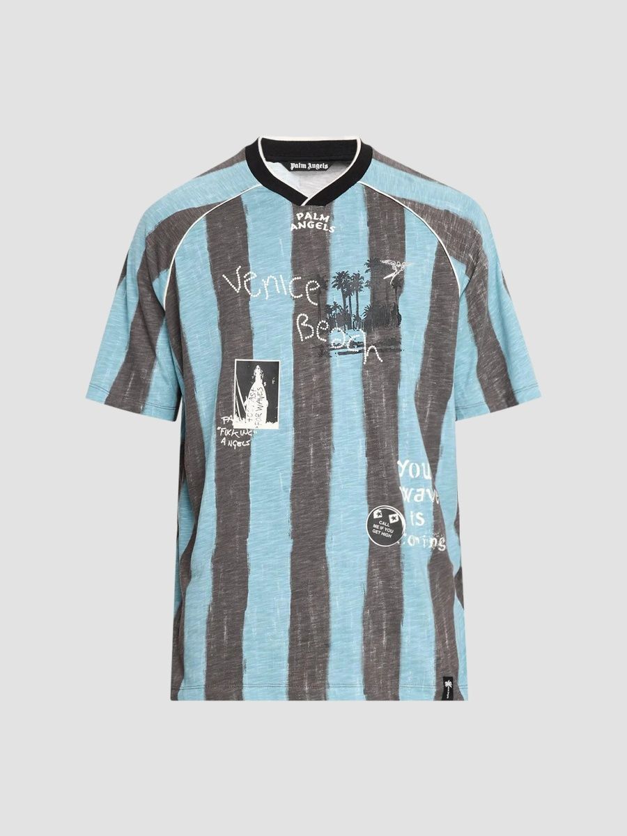 Palm Angels Men's Soccer Cali Regular T-Shirt - Black Blue - Size XXL