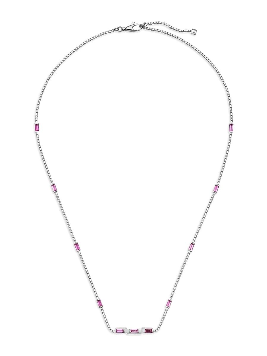 Women's Link To Love 18K White Gold & Rubellite Bar Pendant Necklace - White