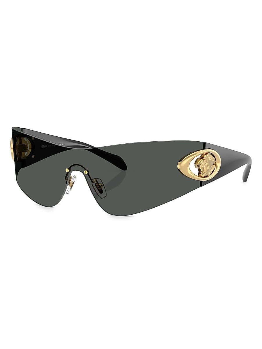Women's 142MM Logo-Detailed Shield Sunglasses - Black Dark Grey