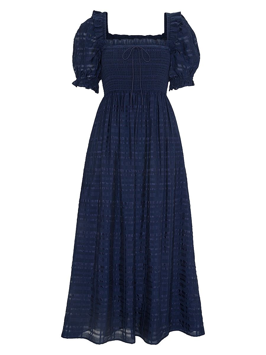 Women's The Scarlett Midi Nap Dress - Navy Sheer Plaid - Size XS